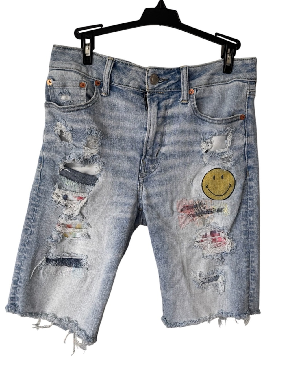 American Eagle Pride AirFlex+ Denim Shorts Smiley Distressed Jorts Mens 30